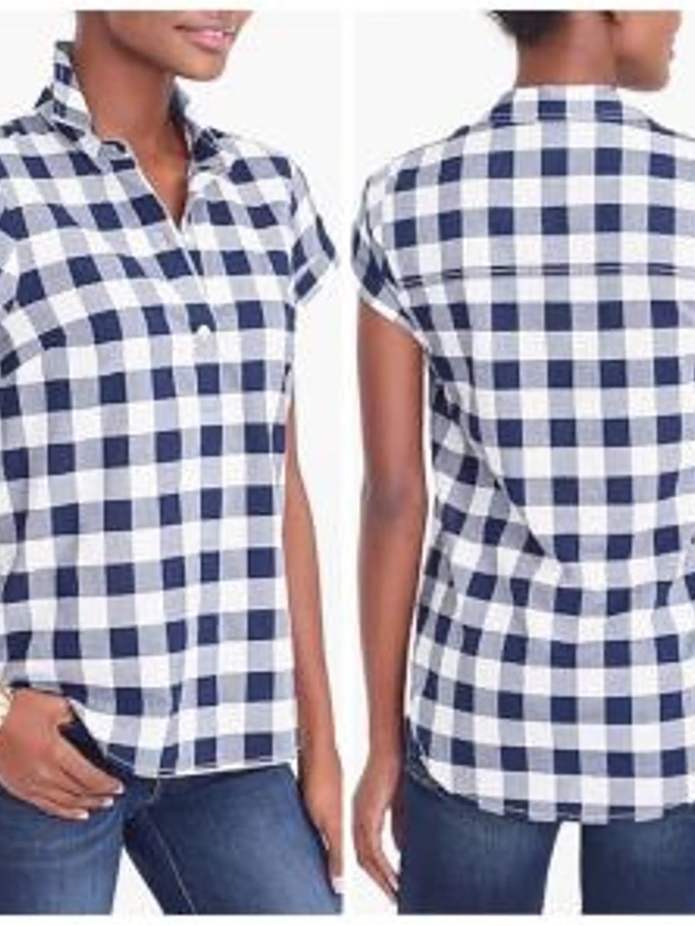 J. Crew Mercantile Navy and White Short-Sleeve Gingham Button-Front Shirt